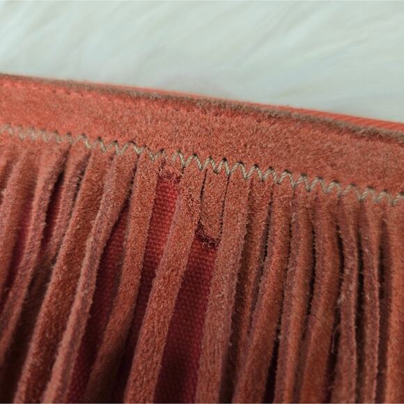 Fringed Coral Suede Wristlet Pouch Purse Western American Eagle AEO Hippie - Picture 10 of 10